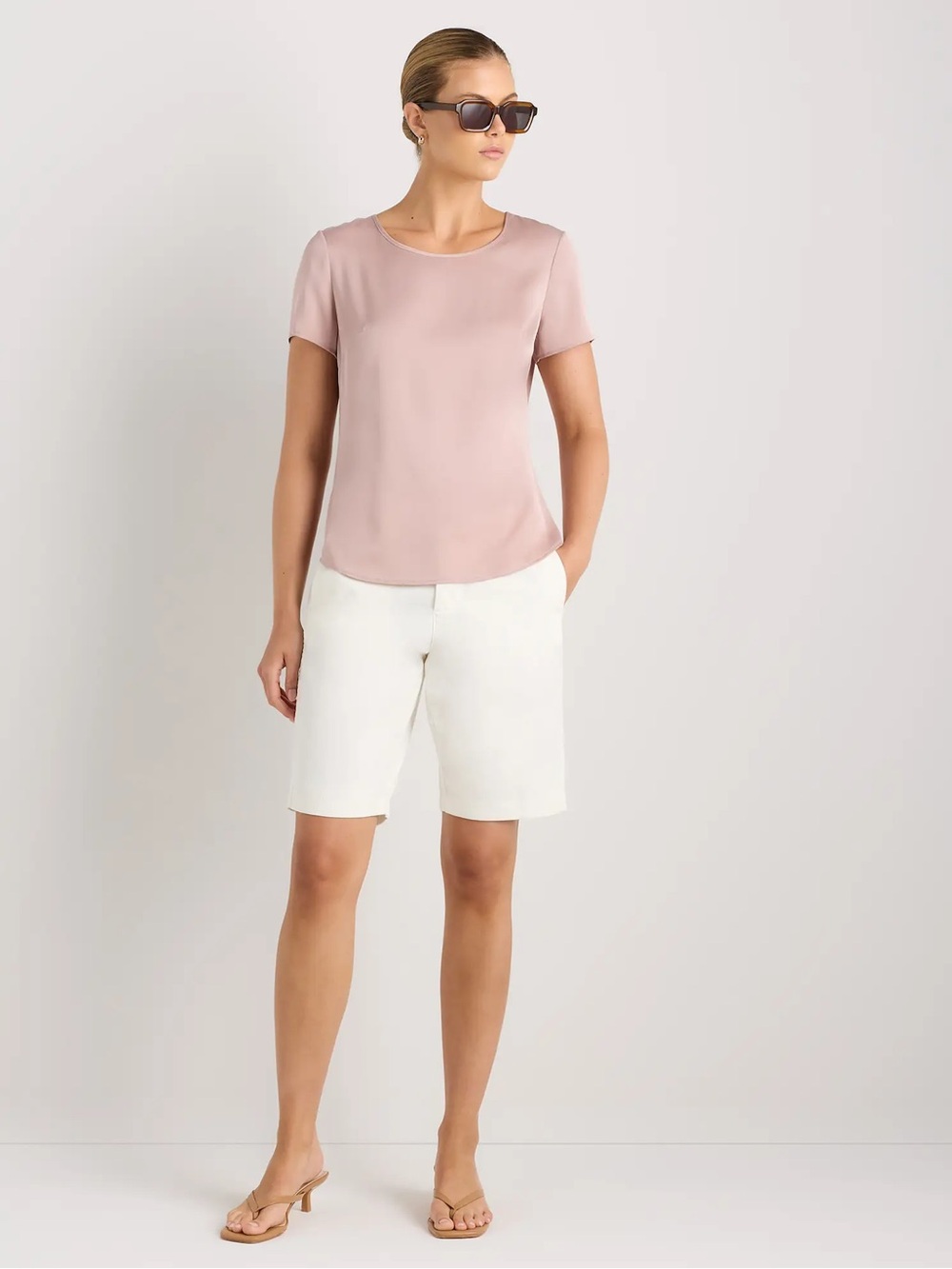 Quince Washable Stretch Silk Tee Vintage Pink Size Small